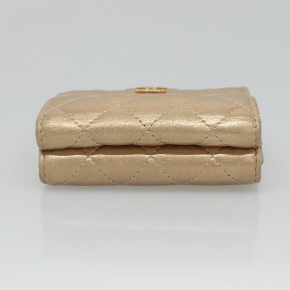 CHANEL Matelasse Compact Wallet Lamb Skin Gold CC Auth 136328 - Picture 7 of 16